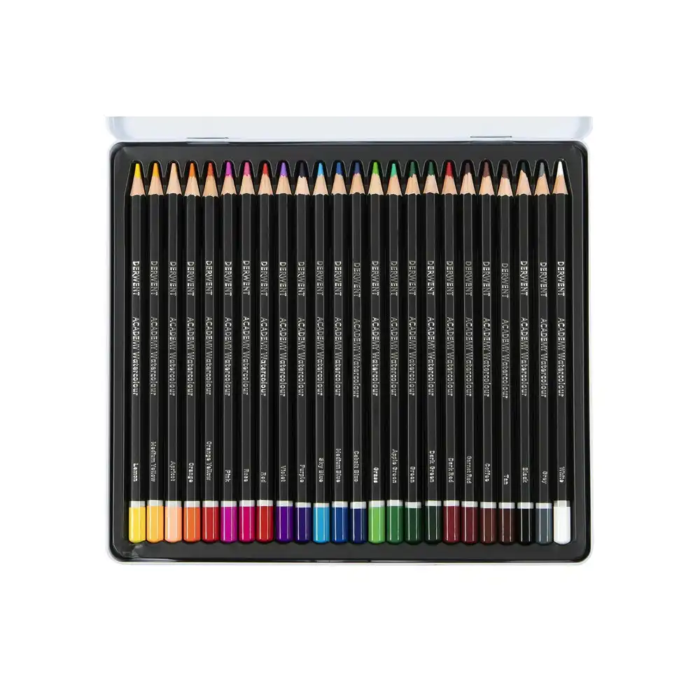 24pc Derwent Academy Art/Craft Hexagonal 3.3mm Core Watercolour Pencil Tin Set