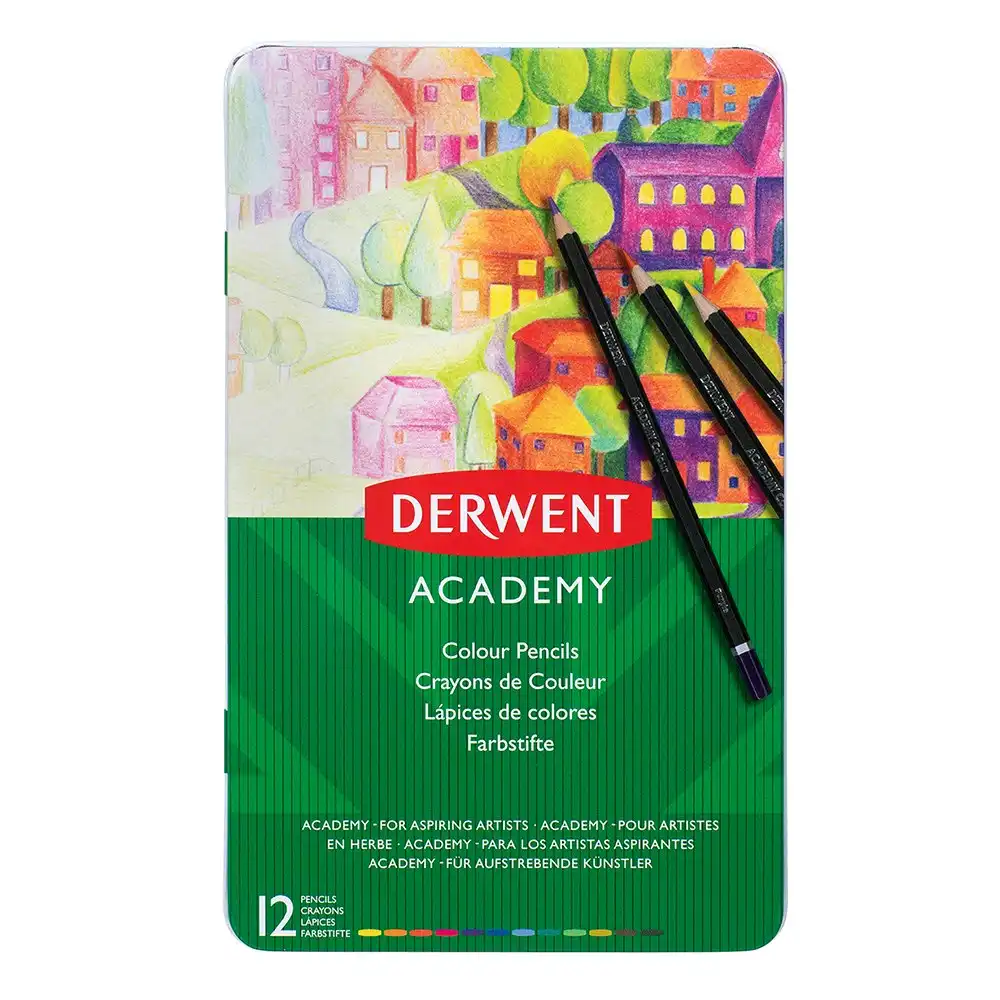 12pc Derwent Academy Art/Craft Hexagonal 3.3mm Core Colour Pencil Tin Set