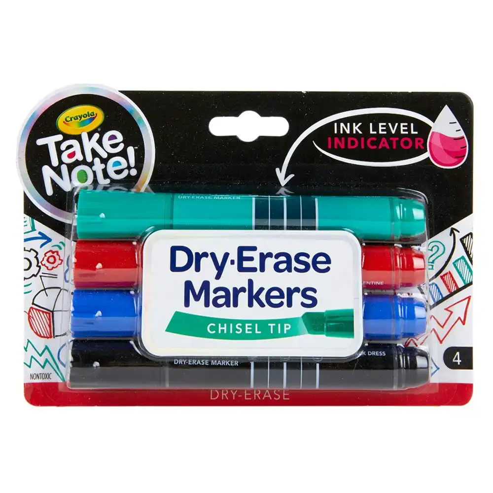 4pc Crayola Take Note! Quick-Dry White Board Markers Chisel Tip Writing Pen