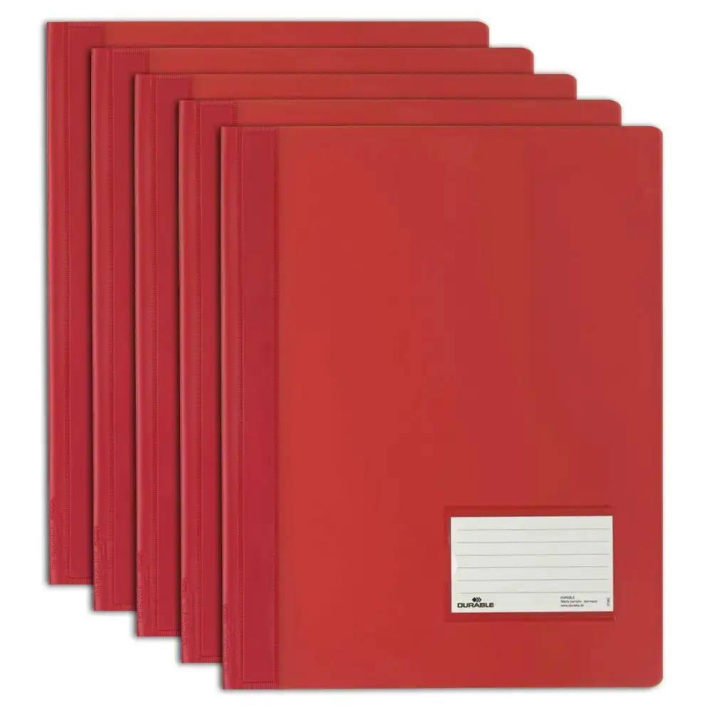 5x Durable Premium Flat Extra Wide A4 Folder Document Holder Translucent Red