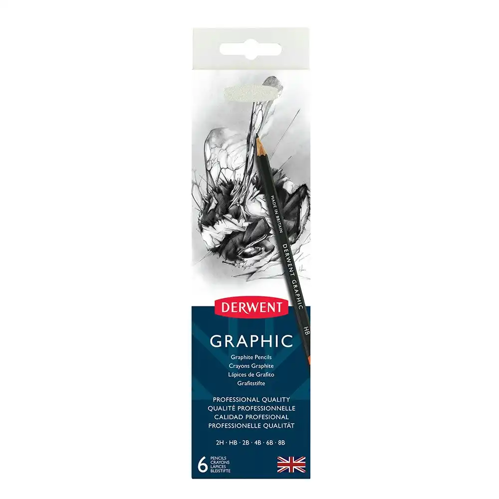 6PK Derwent Artist Graphite Graphic Drawing/Colouring Pencil w/ Portable Tin