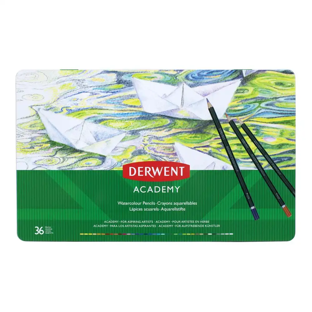 36pc Derwent Academy Range Art/Craft Hexagonal Watercolour Pencil Tin Set