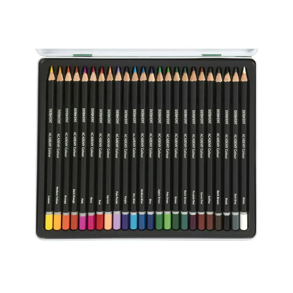 24pc Derwent Academy Art/Craft Hexagonal 3.3mm Core Colour Pencil Tin Set