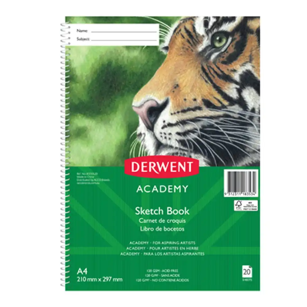 Derwent Academy Art/Craft PP Cover Sketch Book A4 Portrait 20 Sheet 110Gsm