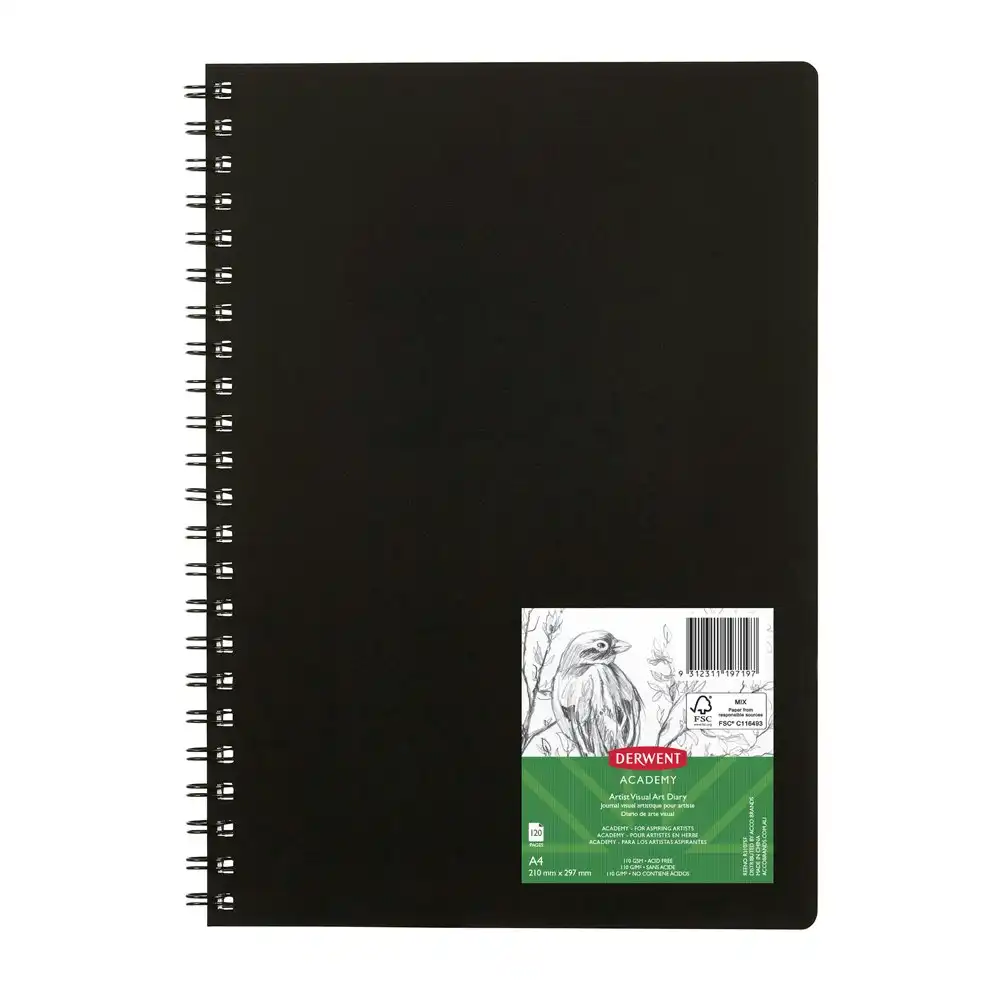 Derwent Academy Art/Craft PP Cover Visual Art Diary A4 Portrait 120pg Black