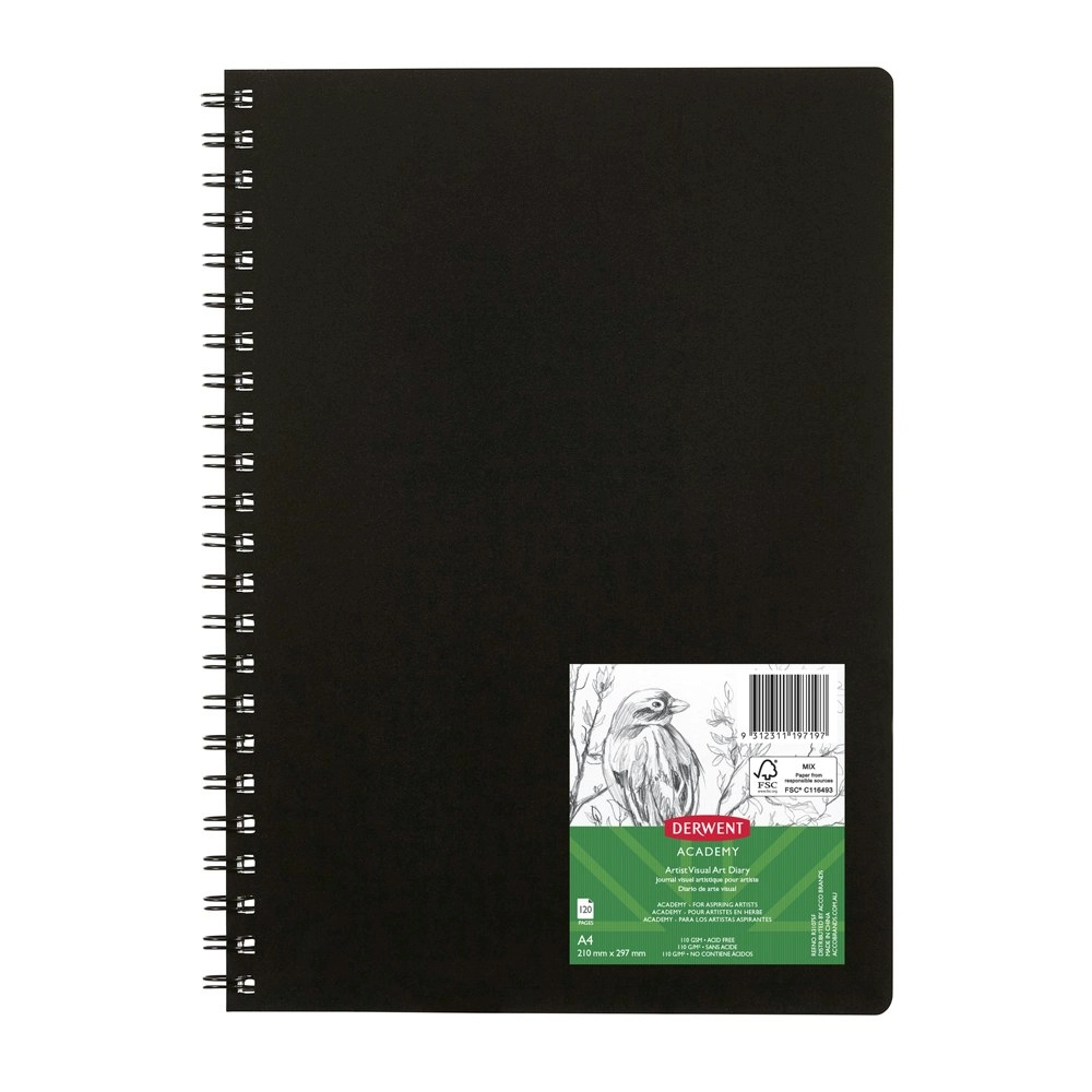 Derwent Academy Art/Craft PP Cover Visual Art Diary A4 Portrait 120pg Black