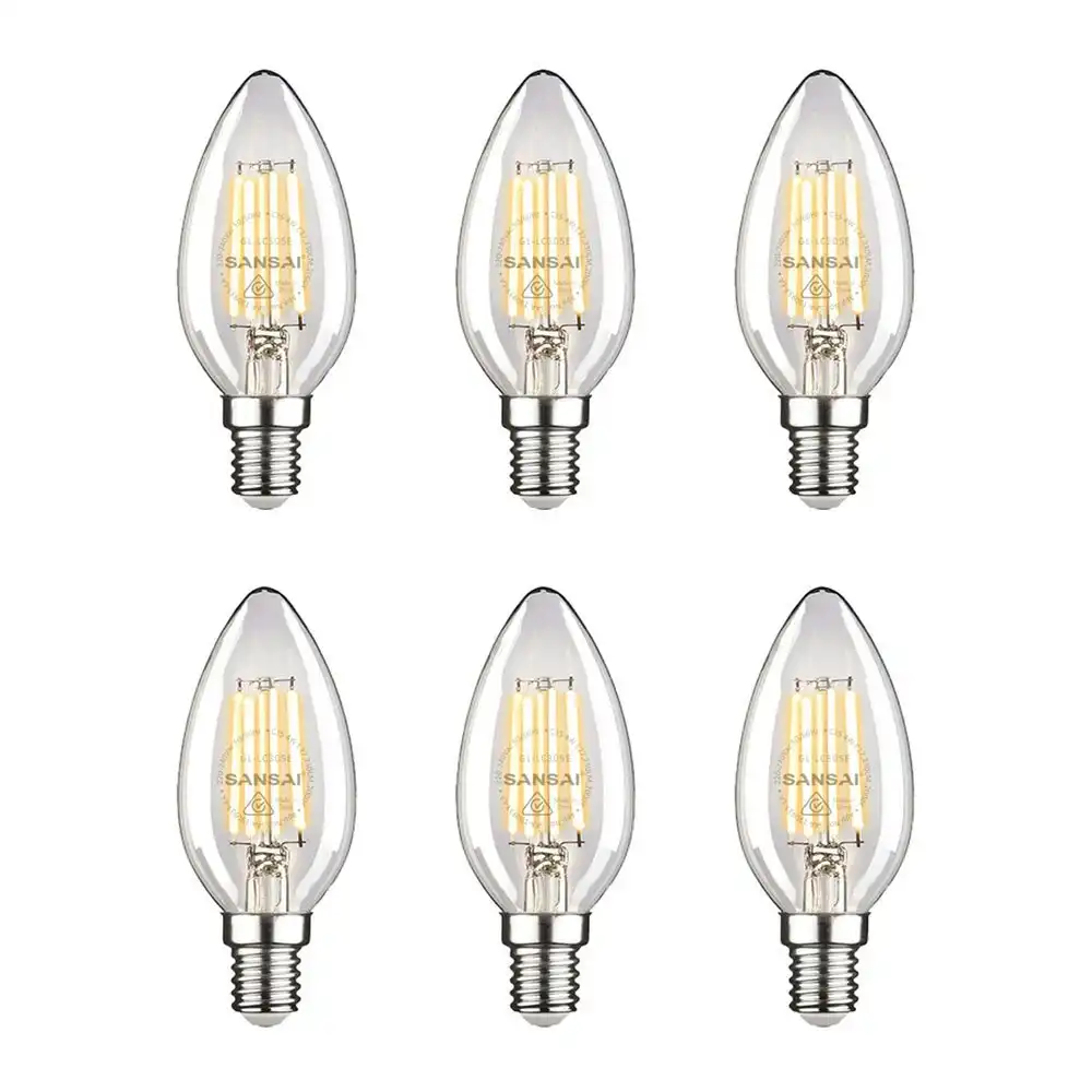 6x Sansai Home/Office LED 220lm Clear Filament Light Bulb C35 2W E14 Warm White