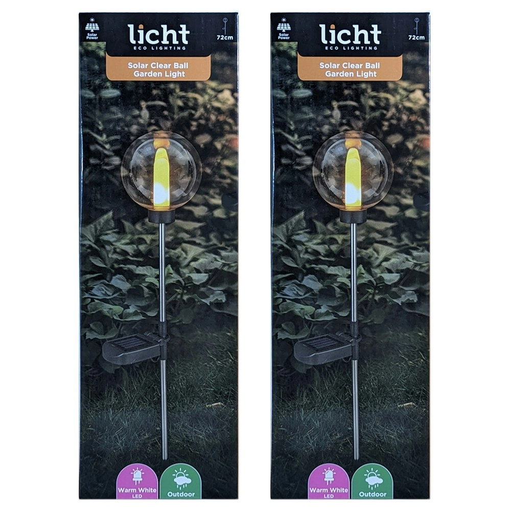 2PK Licht Eco Lighting Solar Powered Clear Ball Garden Light Warm White LED 72cm