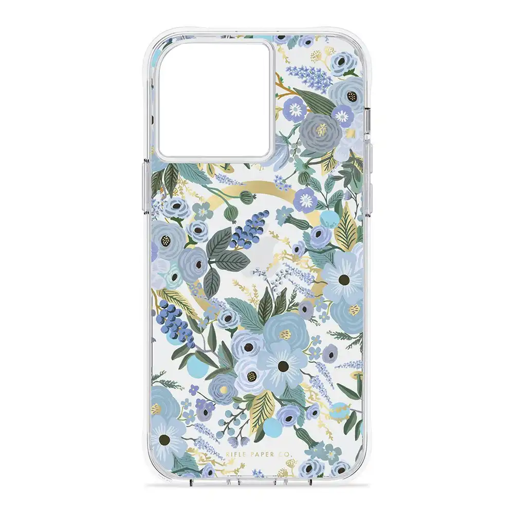 Case-Mate Rifle Paper MagSafe Phone Case For iPhone 15 Pro Max Garden Party Blue