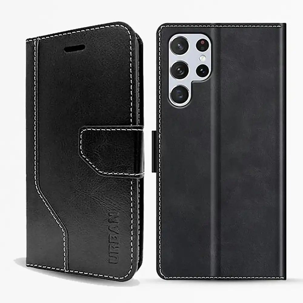 Urban Everyday Folio Wallet Flip Case w/ Card Slot For Samsung Galaxy S22 Black