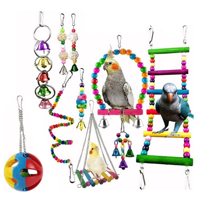 10Pcs Bird Toy Set: Parrot Swing Chewing Toys Hanging Bell for Cockatiel Cages