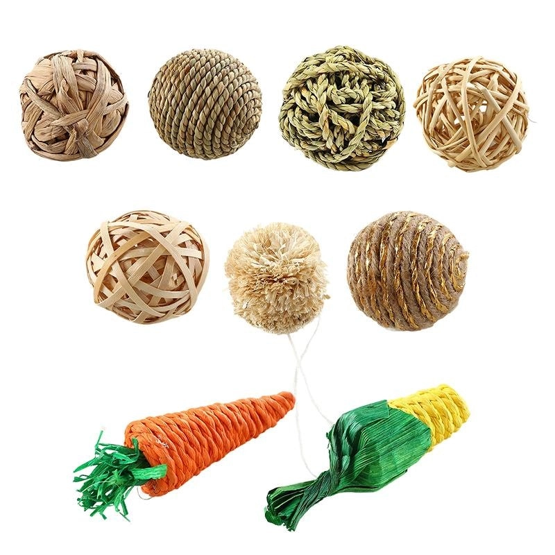 4/5PCS Pet Balls Rabbit Toys Bunny Straw Rattan Woven Chewing Ball Biting Toys