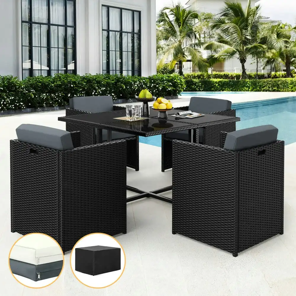 Alfordson Outdoor Dining Set 5 PCS Table Chairs Patio Lounge Wicker Furniture