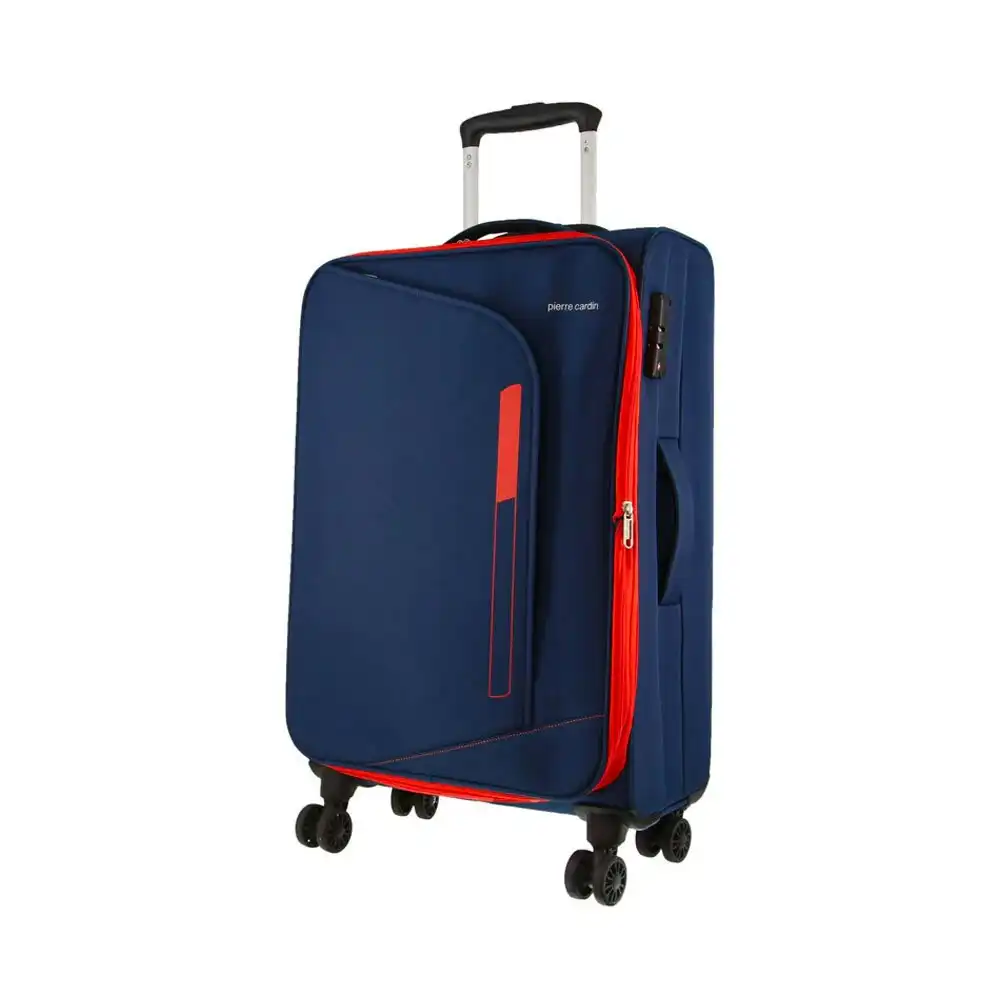 Pierre Cardin 68cm Medium Soft Shell Travel Luggage/Suitcase Navy Blue 62.5L
