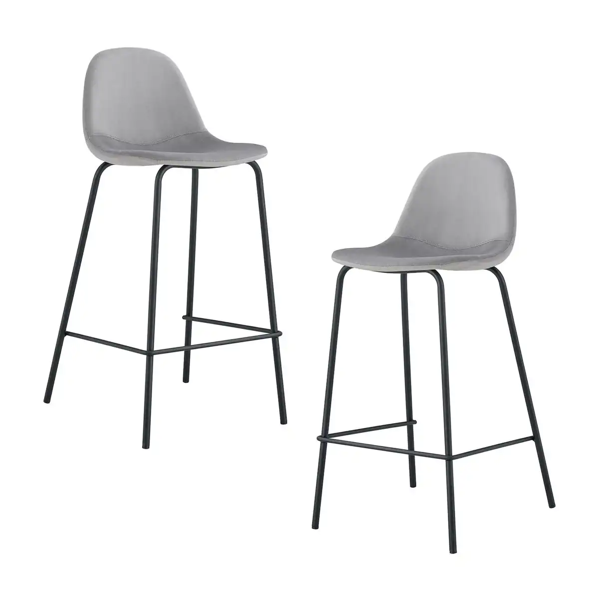 Luca Velvet Bar Stool Set of 2 (Black, Cool Grey)