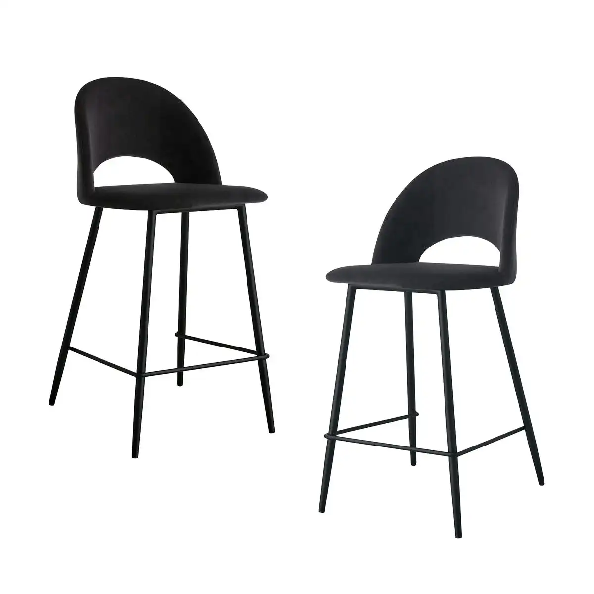 Asta Velvet Bar Stool Set of 2 (Black, Black)