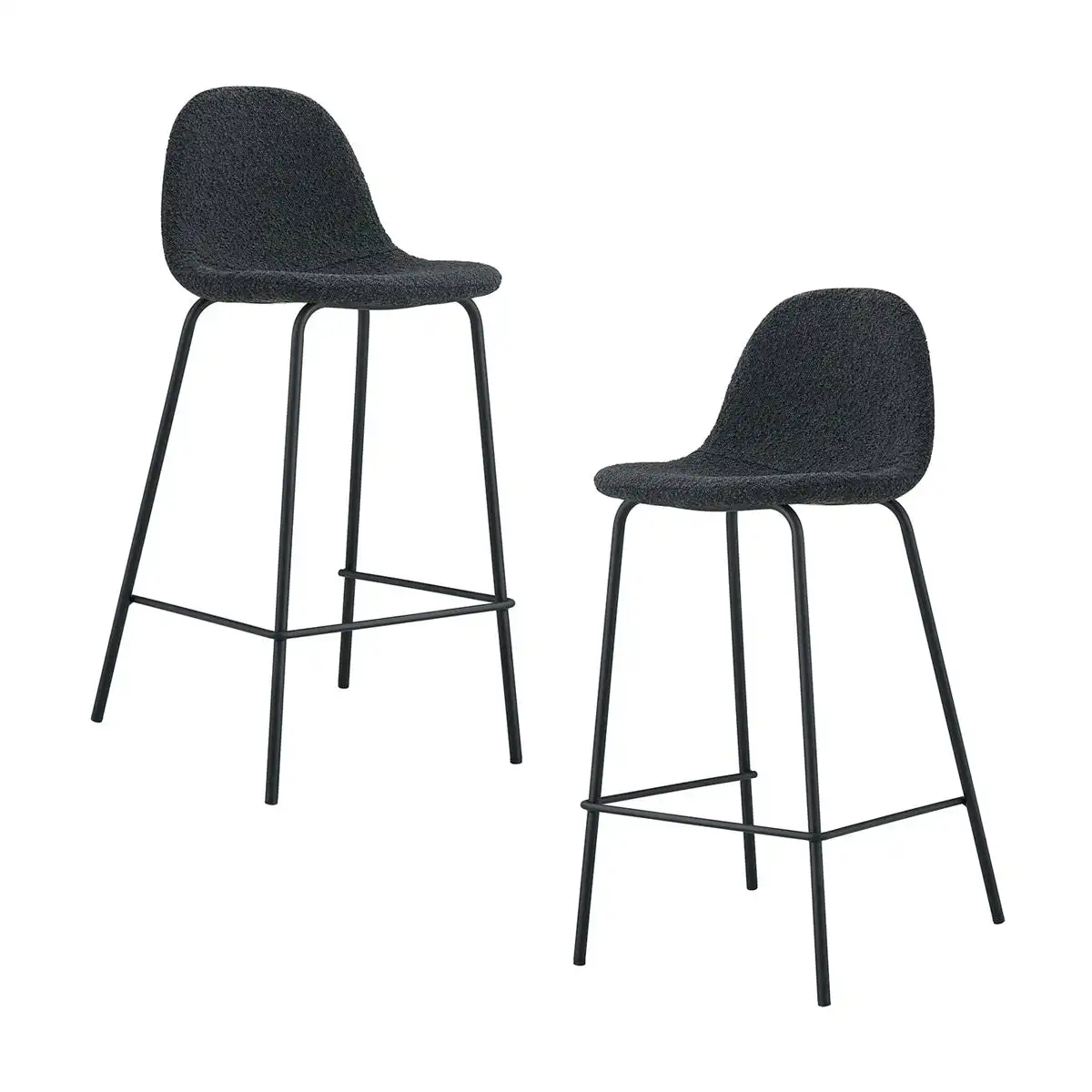 Luca Boucle Bar Stool Set of 2 (Black, Charcoal)