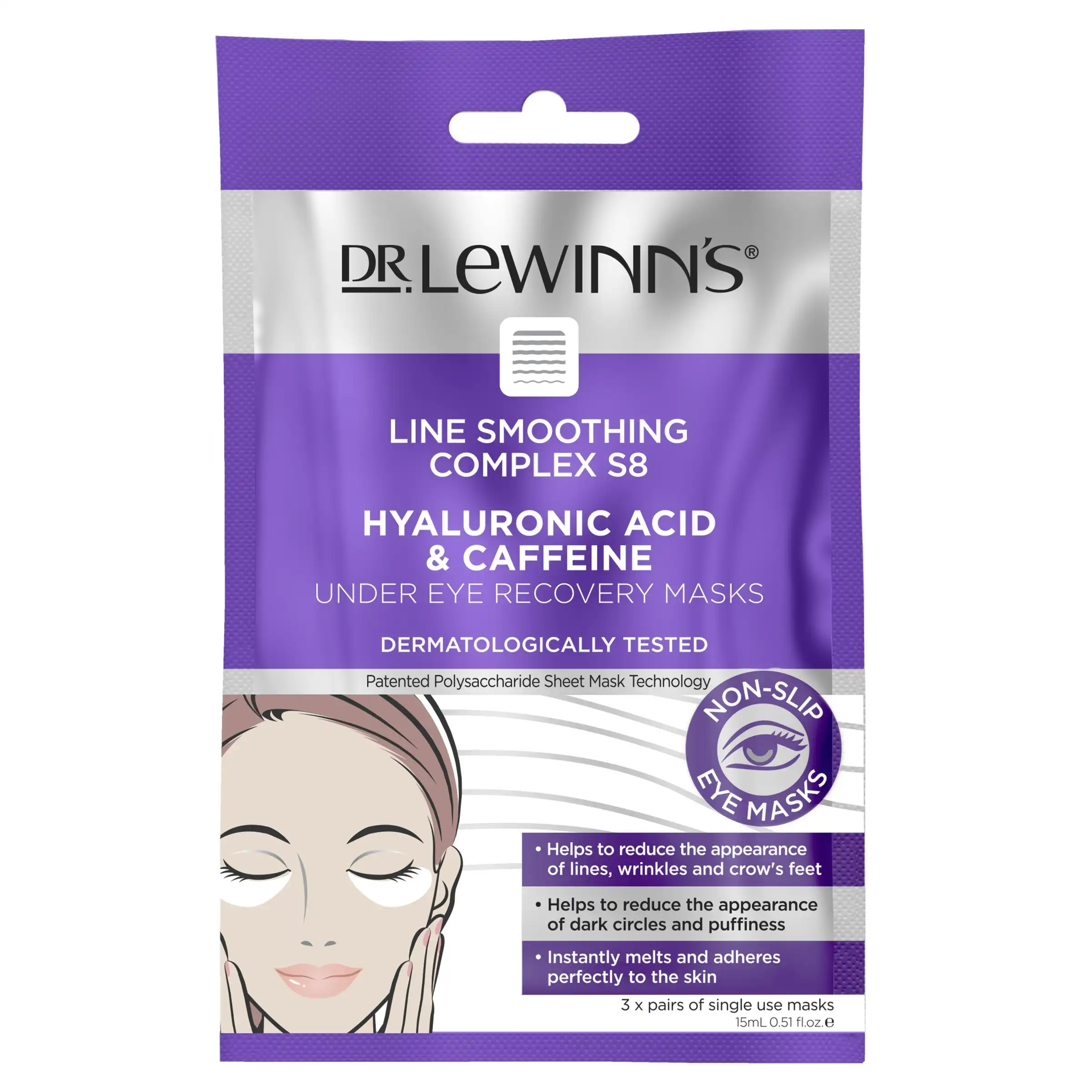 Dr LeWinn's Line Smoothing Complex Hyaluronic Acid & Caffeine Under Eye Recovery Masks 3 Pairs
