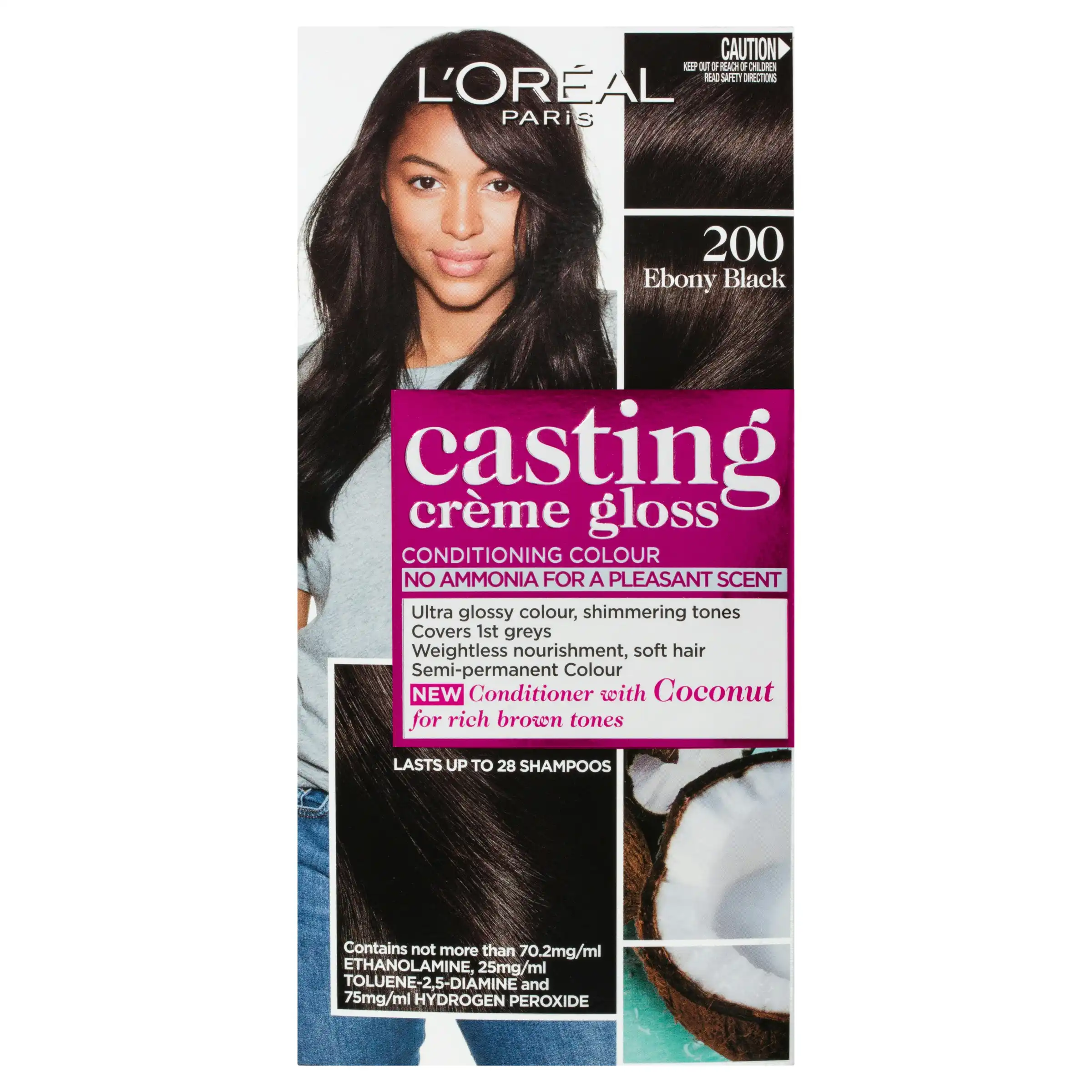 L'Oreal Paris Casting Creme Gloss Semi-Permanent Hair Colour - 200 Ebony Black (Ammonia Free)