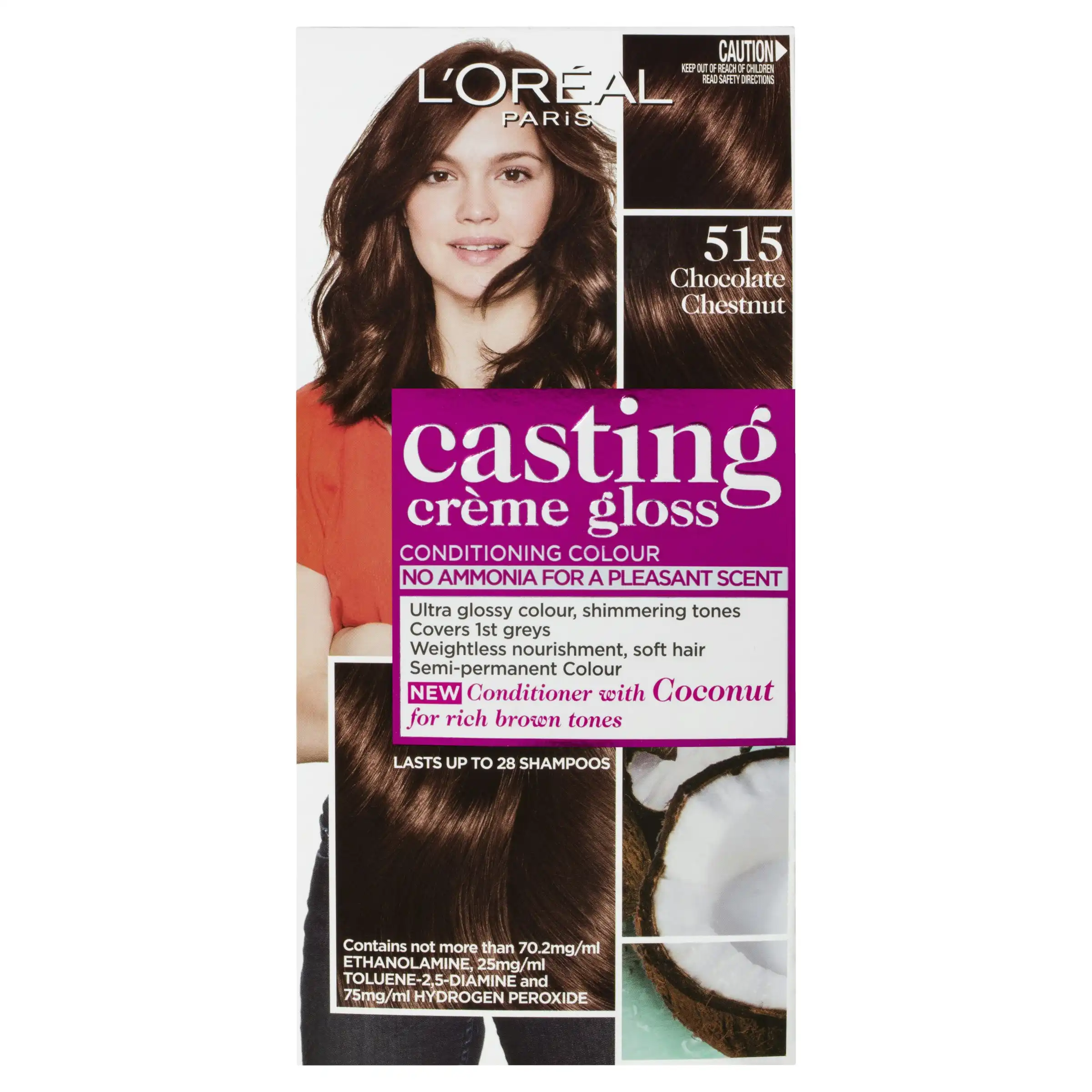 L'Oreal Paris Casting Creme Gloss Semi-Permanent Hair Colour - 515 Chocolate Chestnut (Ammonia Free)