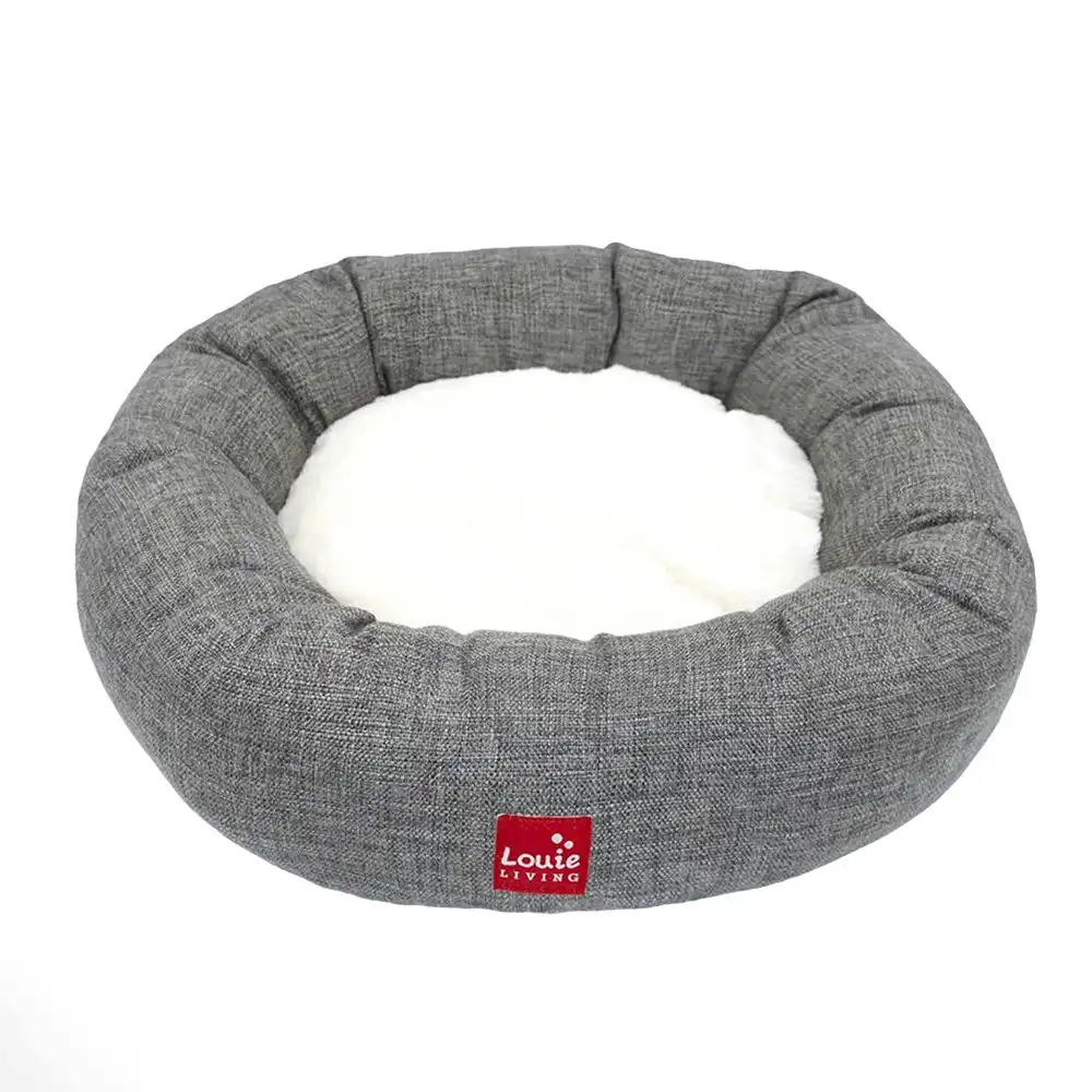 Louie Living Donut Dog/Pet Sleeping Bed/Stylish Indoor Lounger Small Grey/White