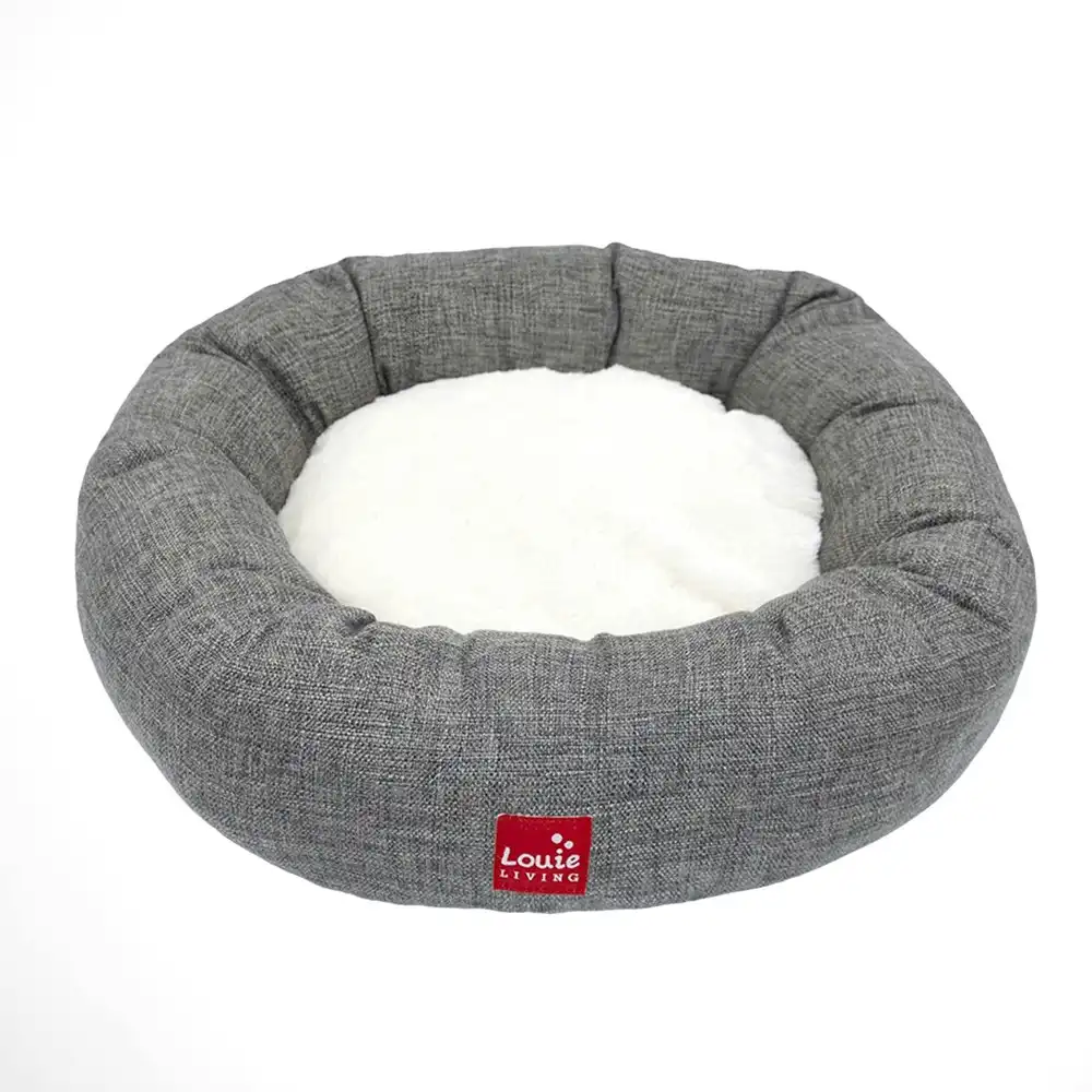 Louie Living Donut Dog/Pet Sleeping Bed/Stylish Indoor Lounger Large Grey/White