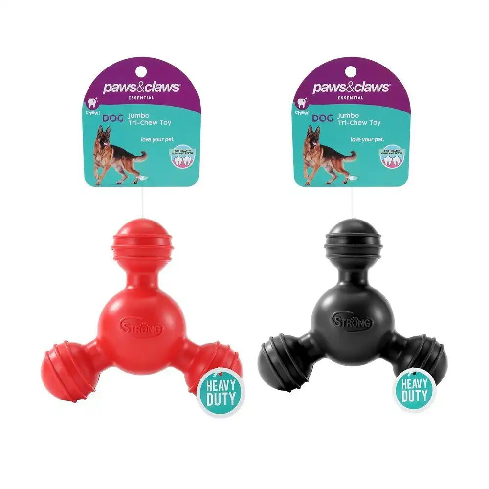 3x Paws & Claws Heavy Duty 13cm TPR Jumbo Tri-Chew Pet/Dog Dental Play Toy Asstd