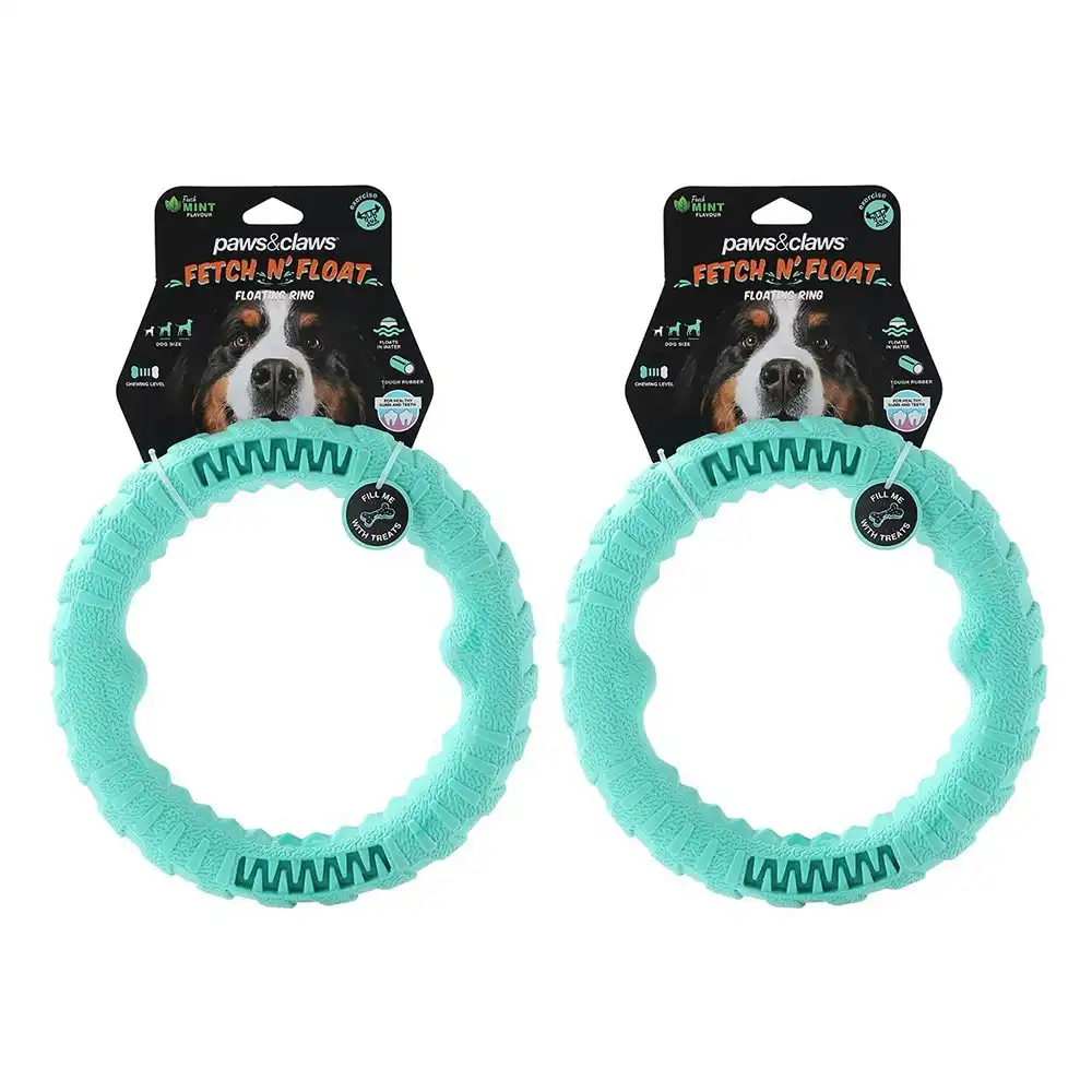 2x Paws & Claws Fetch N' Play 24cm Tugger Ring Large Pet/Dog Chew Play Toy Aqua