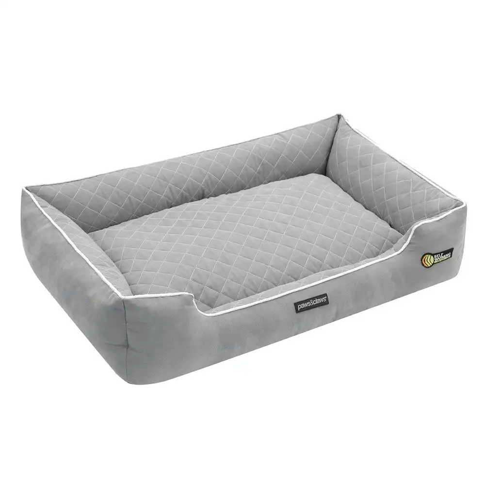 Paws & Claw 90x60cm Self Warming Walled Insulated Plush Bed Dog/Pet Large Grey