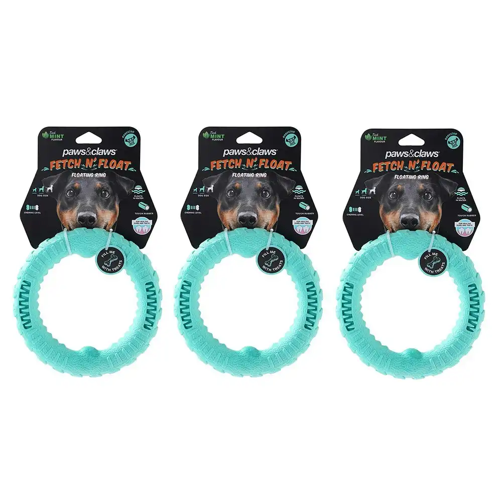 3x Paws & Claws Fetch n Float Floating Ring Pet Dog Toy Interactive Fun Play AQU