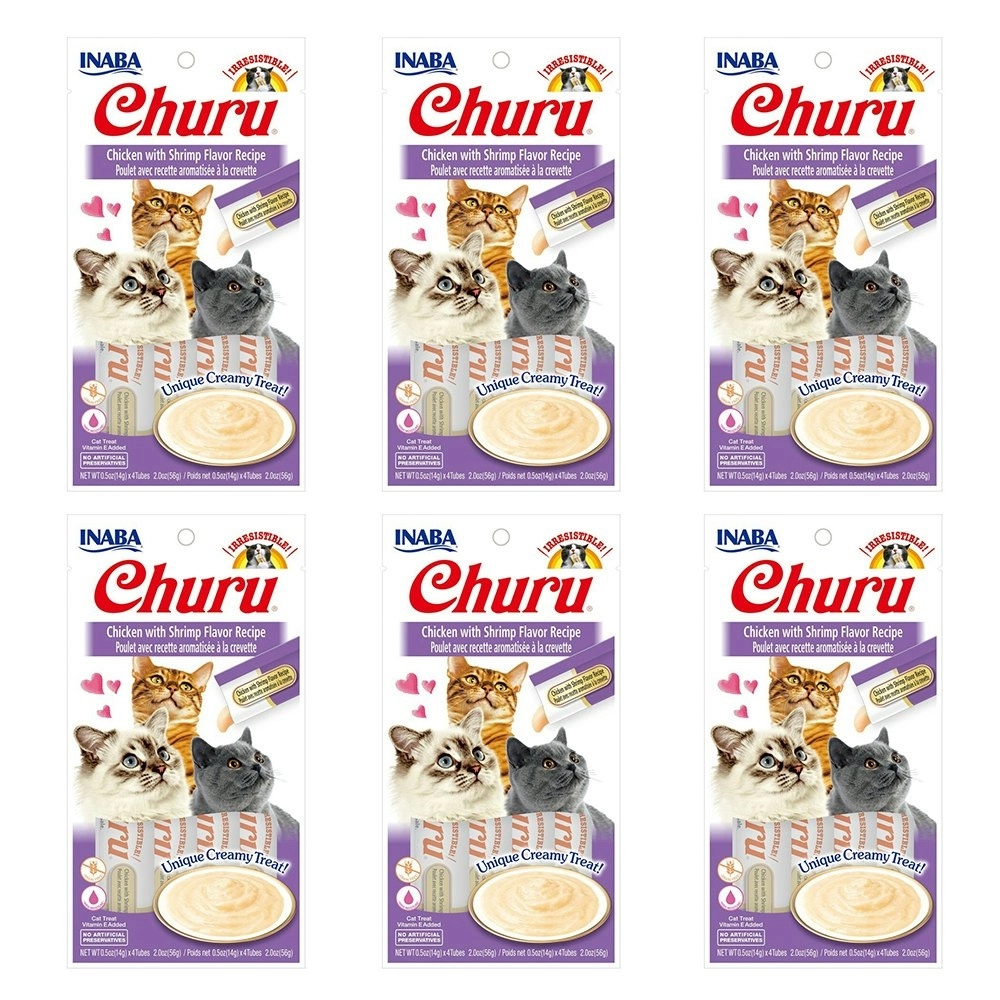 6PK INABA 56g Churu Chicken w/ Shrimp Flavour Recipe Cat Pet Food/Meal Pack