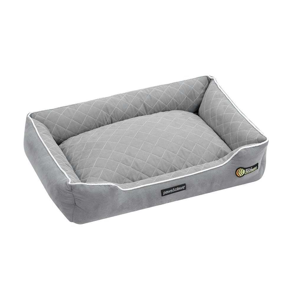 Paws & Claw 70x50cm Self Warming Walled Insulated Plush Bed Dog/Pet Medium Grey