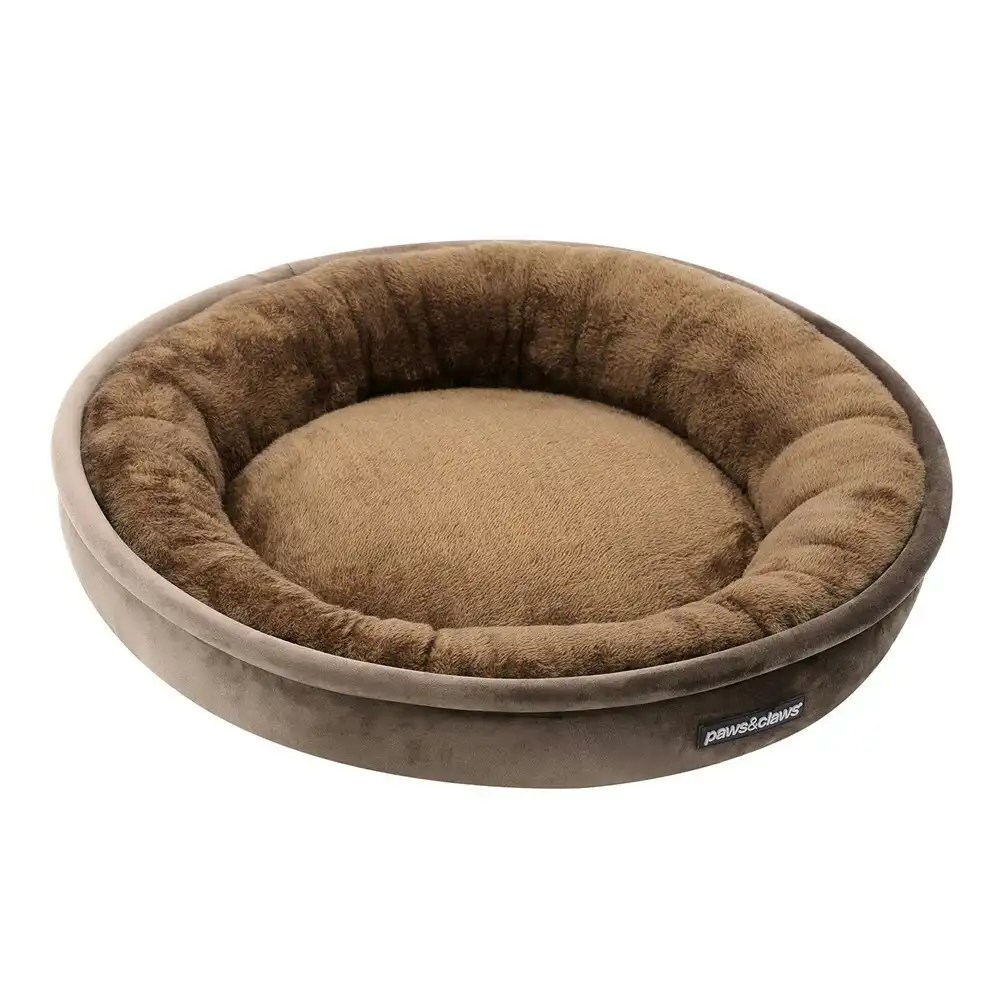 Paws & Claws Lux Pet/Dog 60x60cm Bed Round Sleeping Comfort Cushion Small Mocha