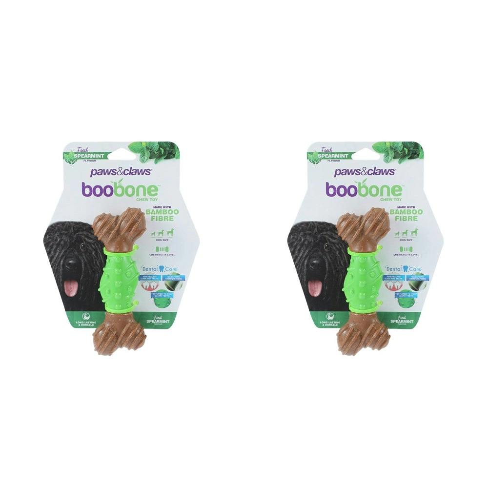 2x Paws & Claws BooBone 15cm Bamboo Fibre Dental  Dog Chew Treat/Toy Spearmint