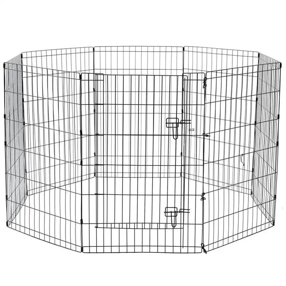 8pc Paws & Claws Pet/Puppy Play Pen Cage 61cm 6 Sided Enclosure Fence Medium BLK