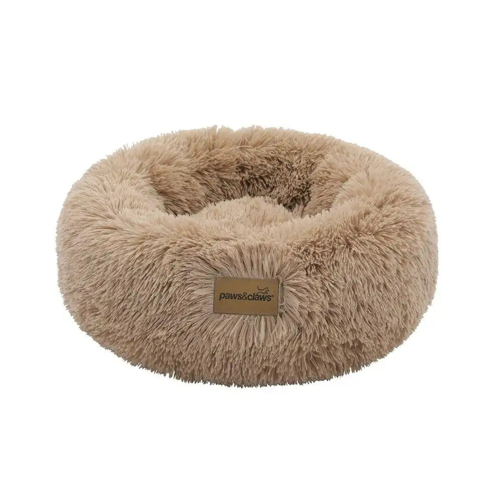 Paws & Claws Pet/Dog Calming 50cm Plush Bed Round Sleeping Cushion Small Camel