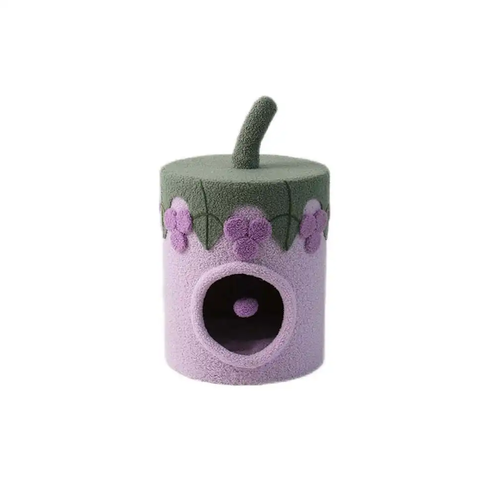 Catio Grape Pet/Cat House Cave Bed Sleeping Nest w/ Plush Play Ball Toy Purple