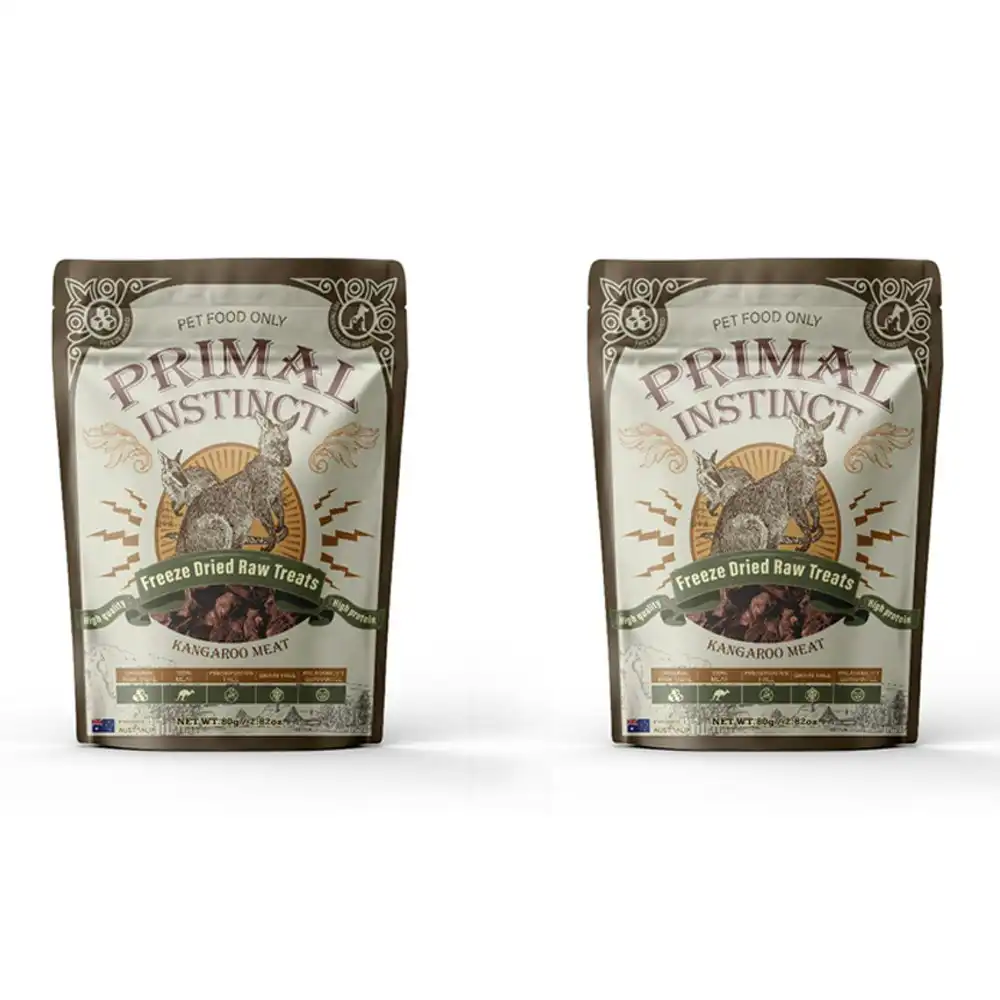 2x Primal Instinct 80g Freeze Dried Raw Pet Cats/Dogs Treat/Food Kangaroo Meat