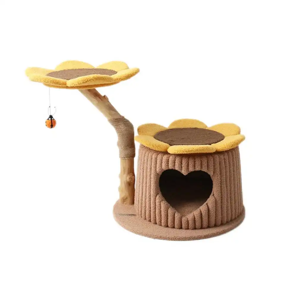 Cmisstree 60cm Heart-Shaped Cat House w/ Sunflower Scratcher Tree/Hanging Toy