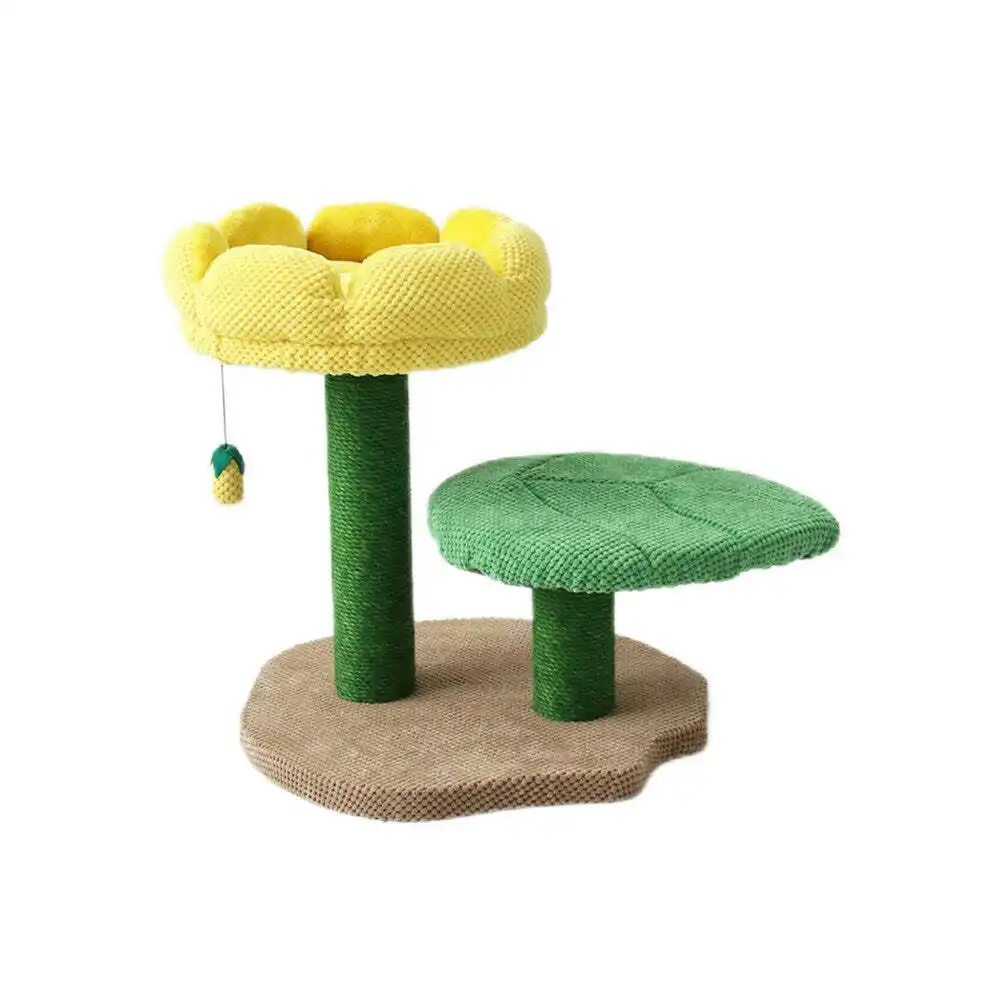 Catio 2-Level Yellow Camelia Flower Cat Scratching Tree Furniture Scratcher Post