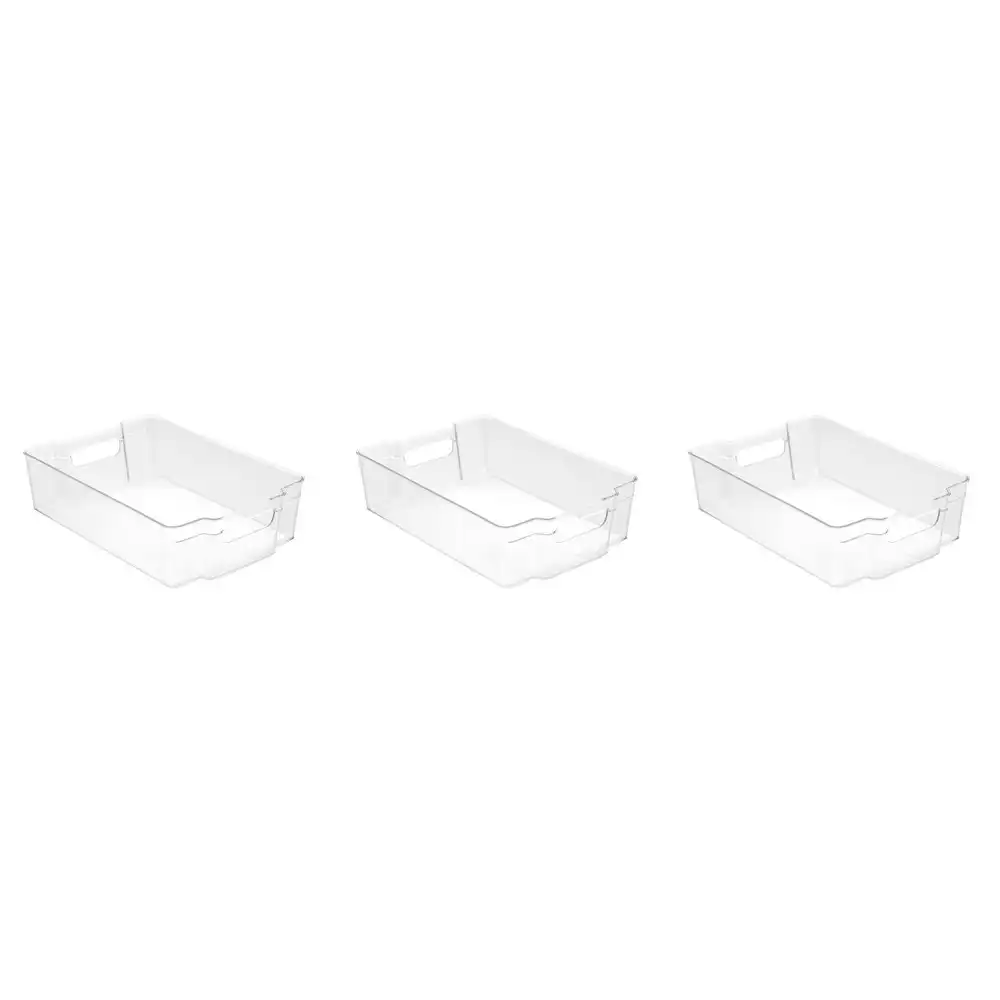 3x Boxsweden Crystal 37x10cm Stackable Basket Container Fridge/Pantry Organiser