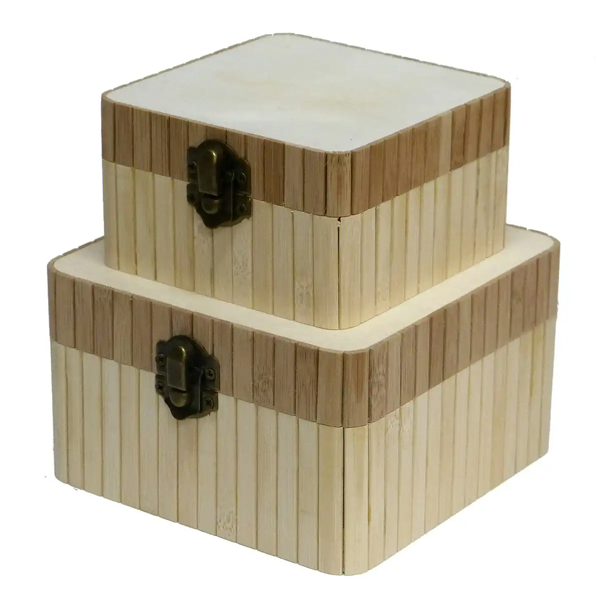 2pc Boyle Craft Bamboo Square Storage Boxes w/ Catch/Lid Art DIY Organiser Set