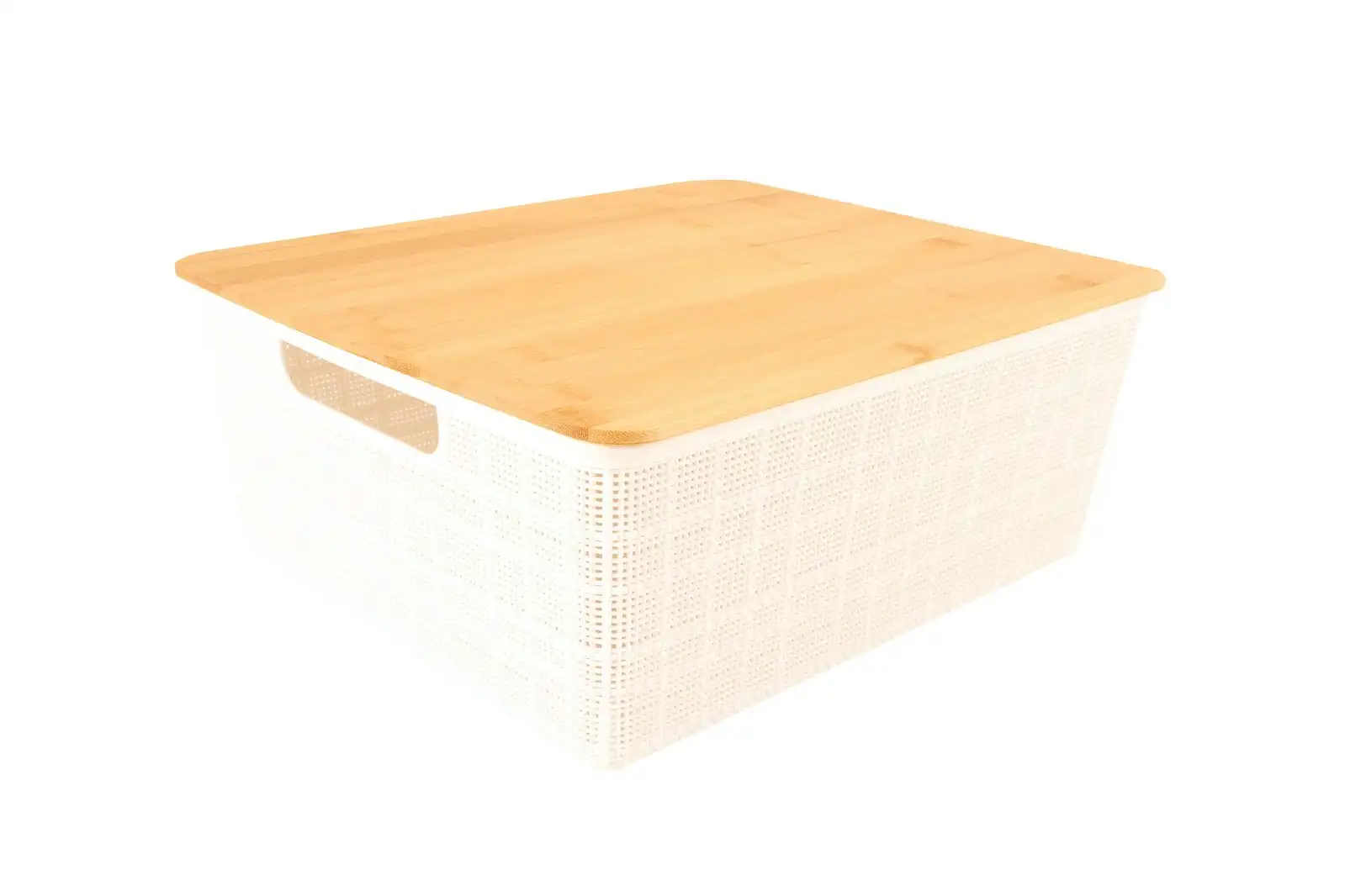 Home Expression 35x30cm Plastic Storage Basket w/ Bamboo Lid Organiser White