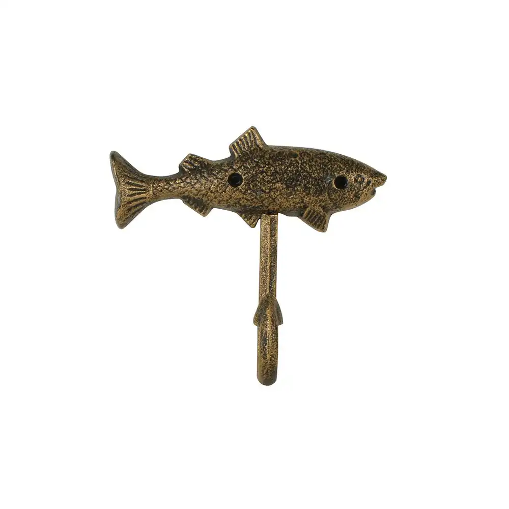 Maine & Crawford Baylor 16x15cm Cast Iron Fish Hook Hanger Storage Decor Gold