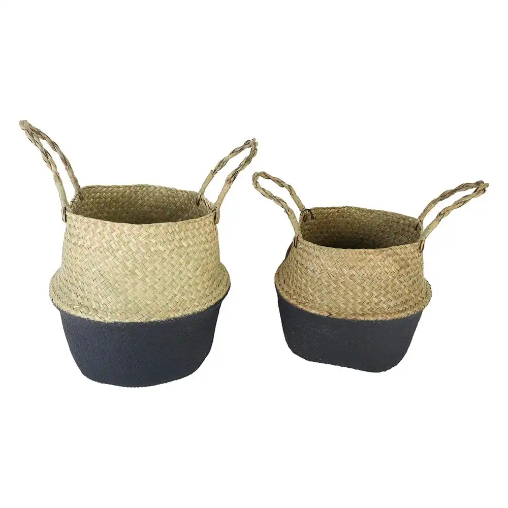 2pc Maine & Crawford Byron Foldable Seagrass 27/31cm Belly Basket Natural/Black