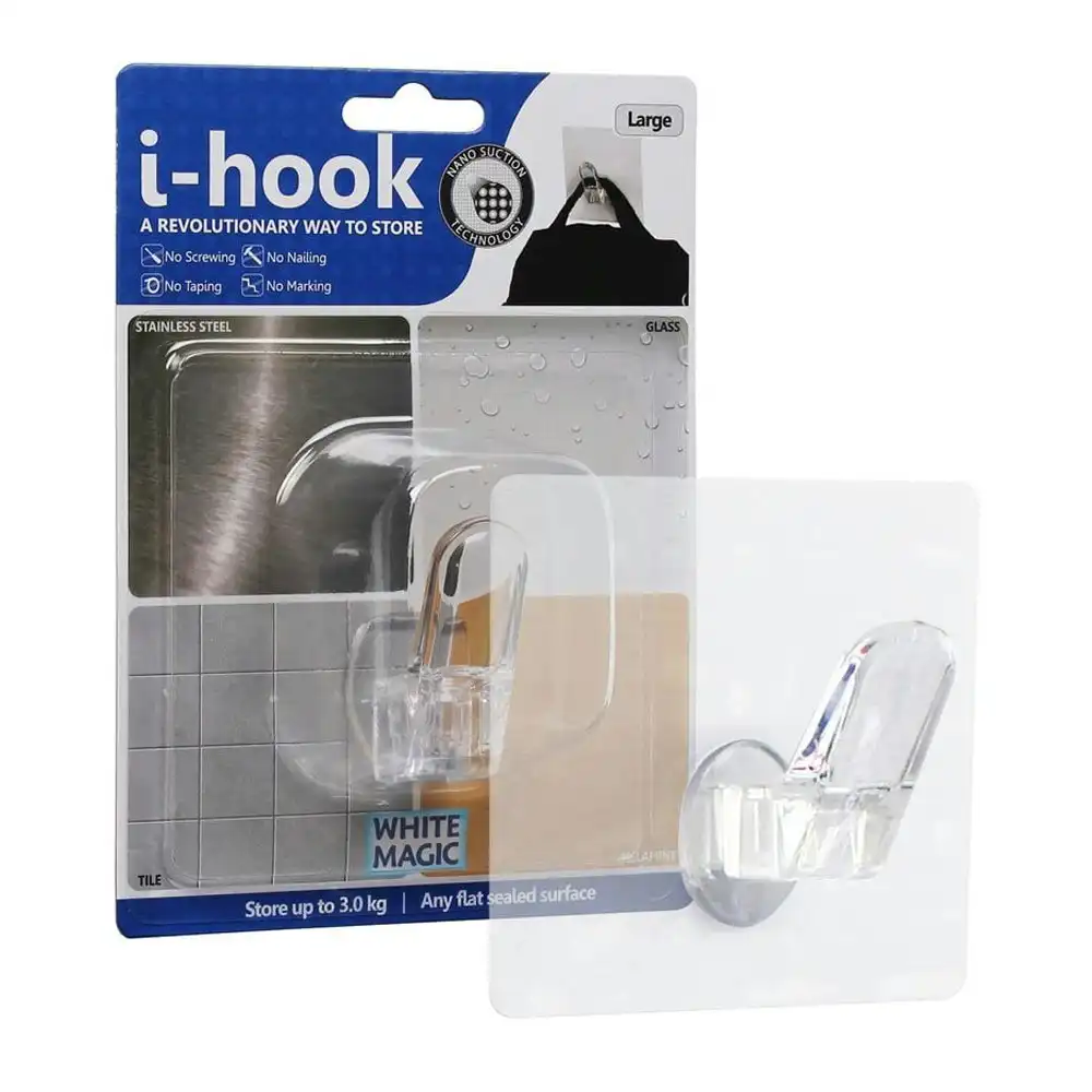 White Magic i-Hook 10cm Multi-Surface Wall Mounted Hook Organiser Large Clear