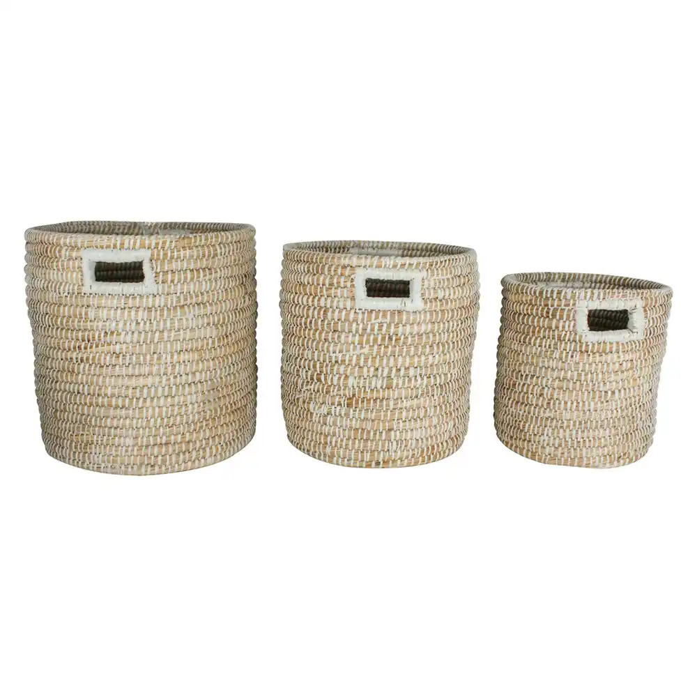 3pc Maine & Crawford Elliot Kans 25/30/35cm Grass Round Basket Storage Natural