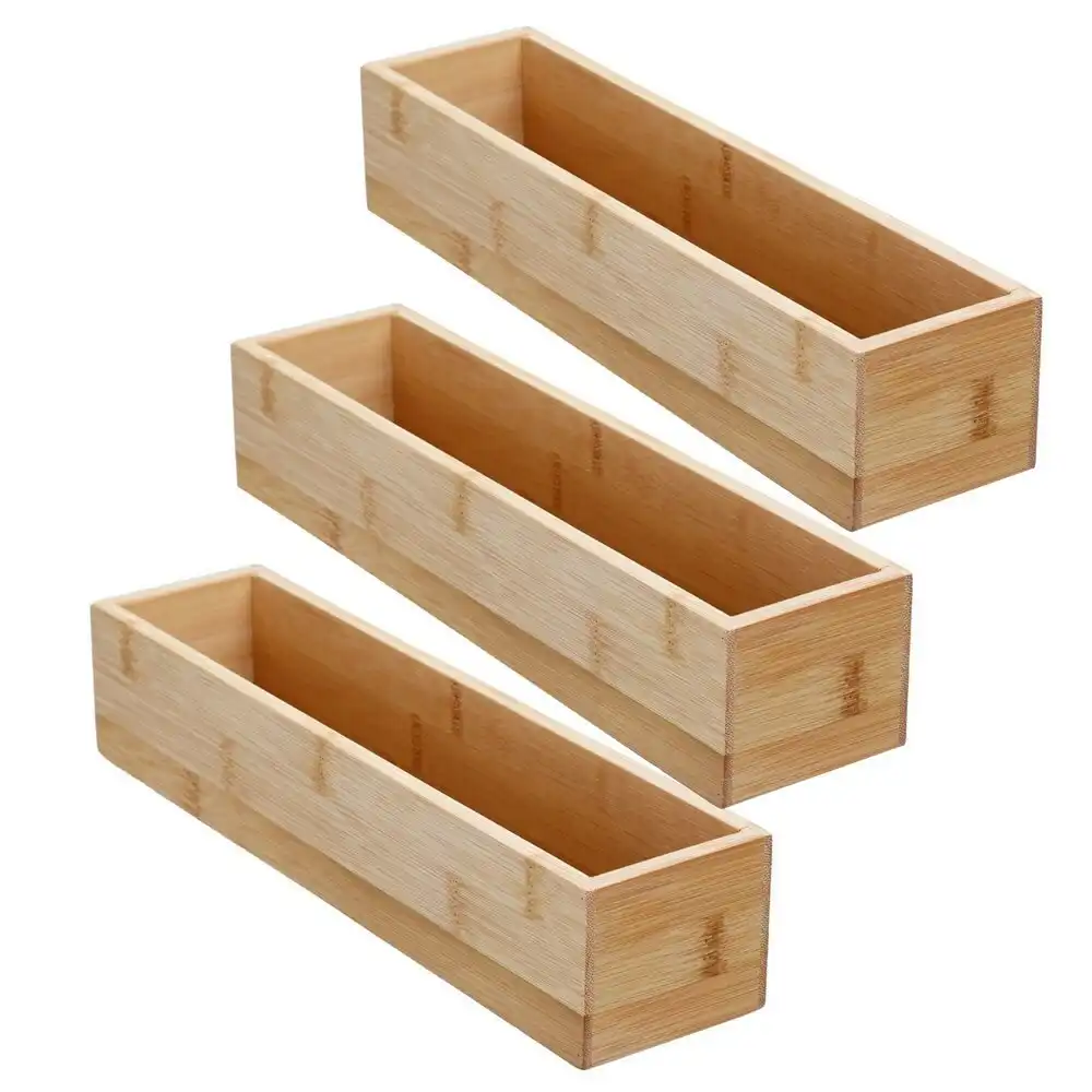 3x Boxsweden Bamboo Organisation Tray 30x7.5cm Storage Organiser Home Container