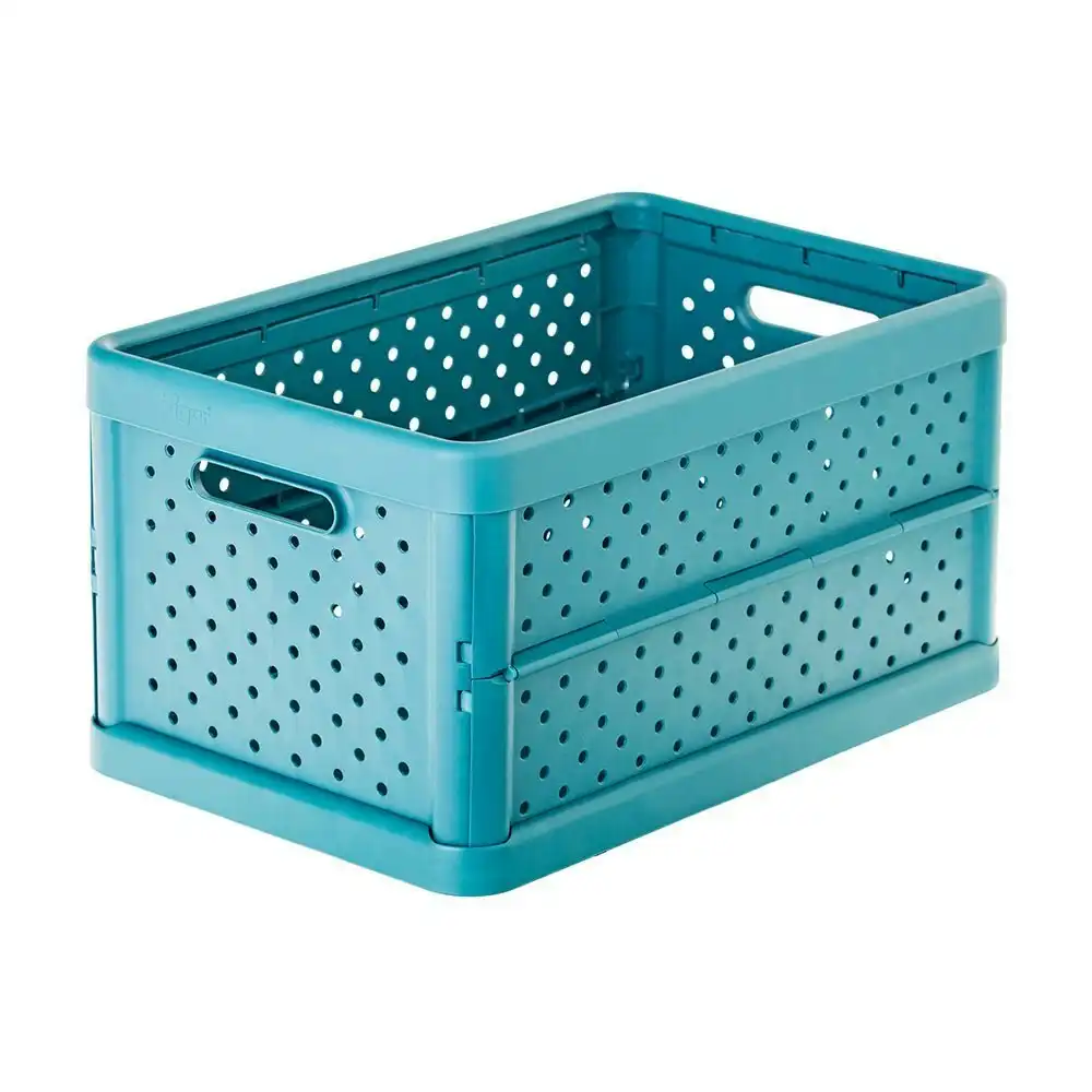 Vigar Compact 11.3L Plastic Foldable Crate Home Office Basket Storage Stone Blue
