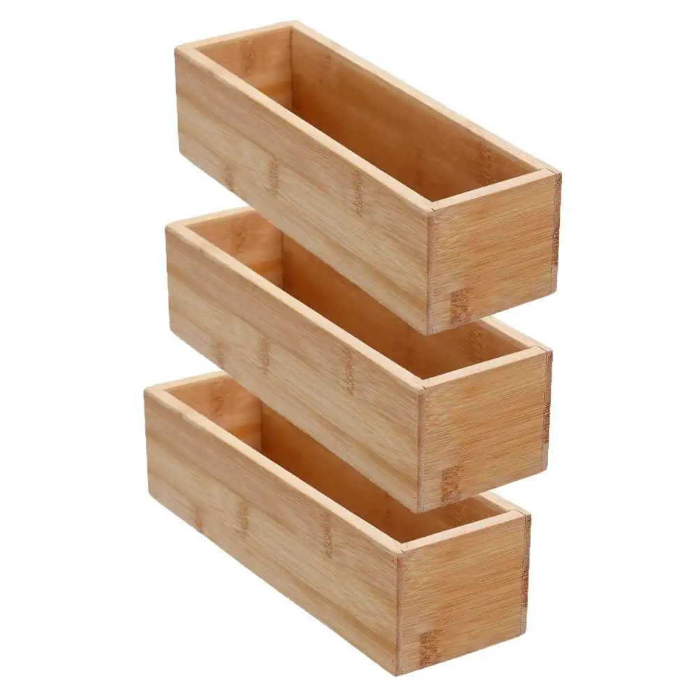 3x Boxsweden Bamboo Organisation Tray 23x7.5cm Storage Organiser Home Container